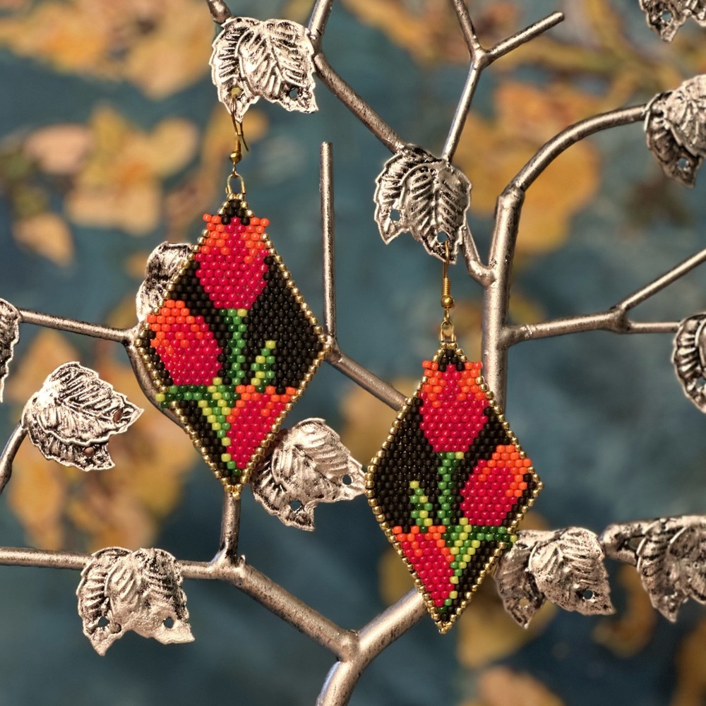 Handcrafted Floral Beaded Earrings